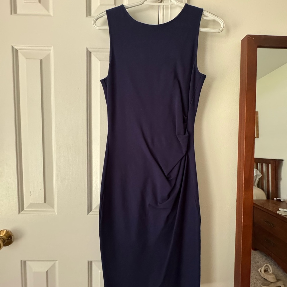 Kenneth Cole New York Blue Ruched Sheath Midi Dress